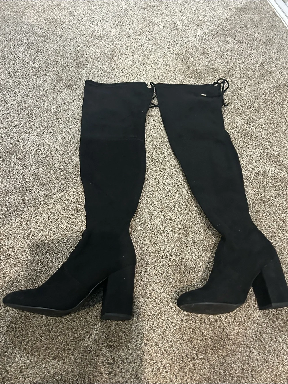 Steve Madden Norri Over-the-Knee Black Suede Block Heel Boots - Women's